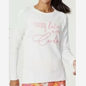 NWT Wildfox Sweat Running Late is my Cardio Sweatshirt Size L Colors White Pink
